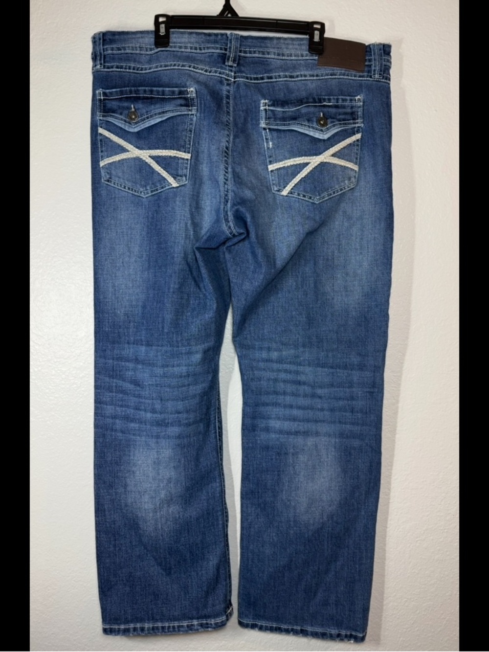 Axel Jeans Mens Slim Bootcut Medium Wash Blue Denim Embroidered pockets 40/32